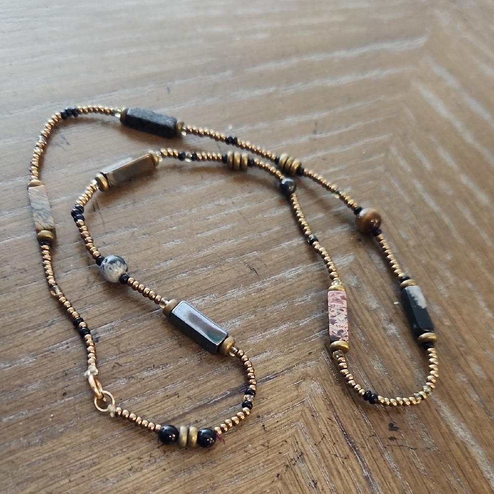 Gold Tone and Black Beaded Necklace
